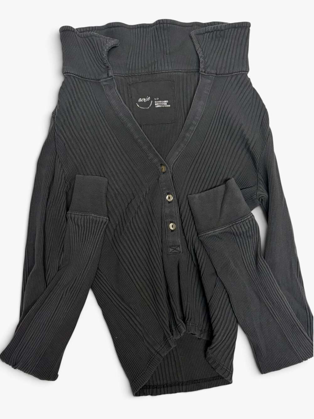Aerie Button Down Ribbed V-Neck